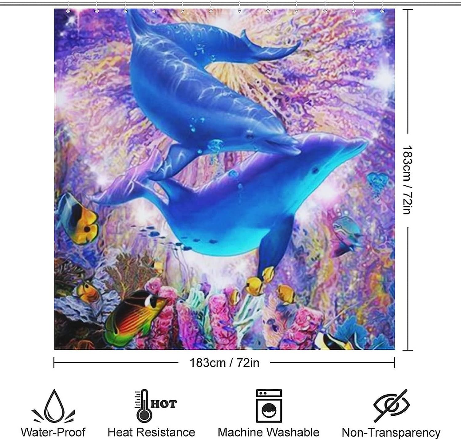 Modern Shower Curtain With Beautiful Dolphin Print, Durable And Washable For Bathroom Showers And Bathtubs - Image 2