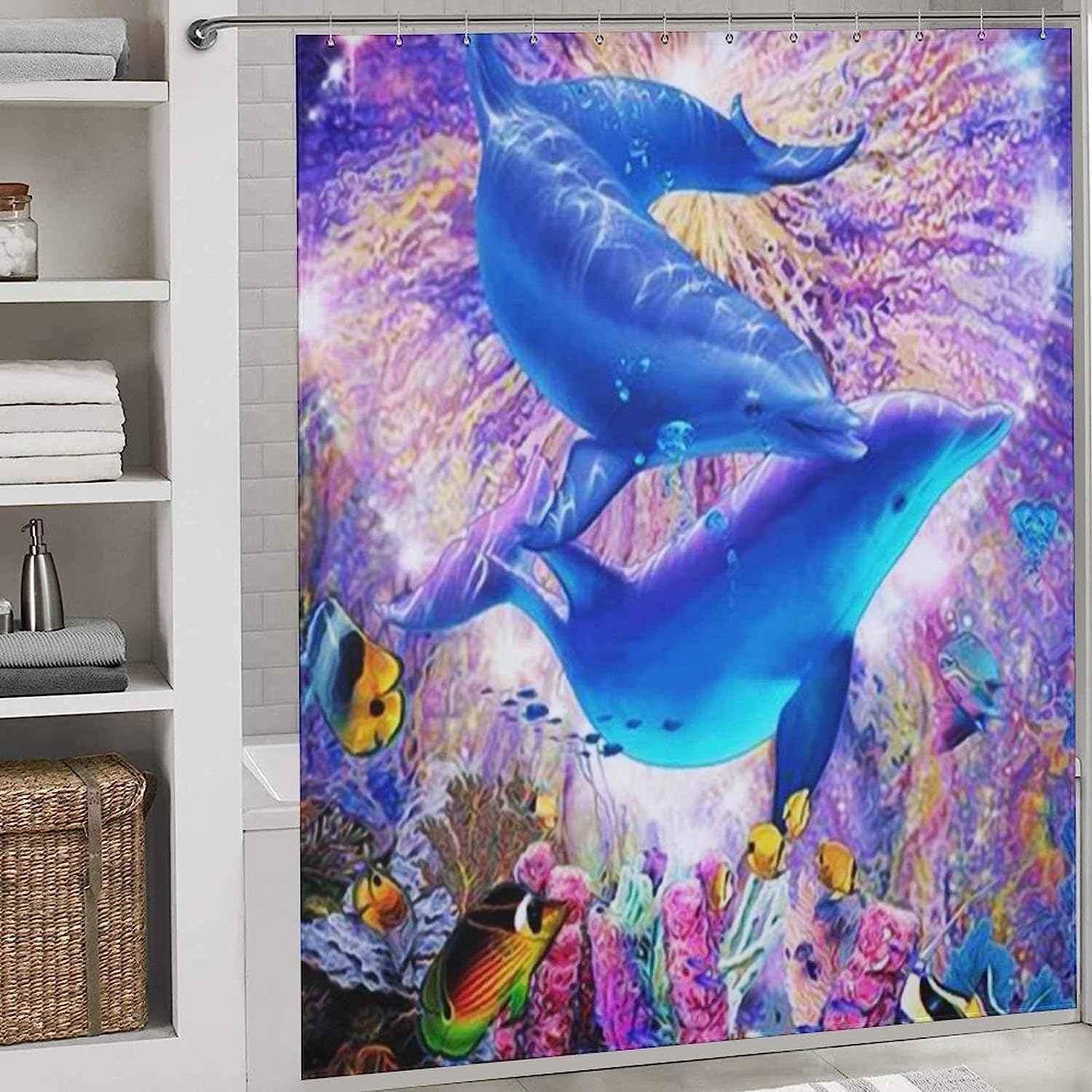 Modern Shower Curtain With Beautiful Dolphin Print, Durable And Washable For Bathroom Showers And Bathtubs - Image 3