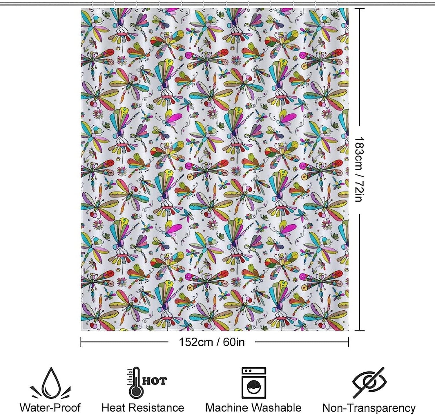 Modern Shower Curtain With Beautiful Dragonfly Print, Durable And Washable For Bathroom Showers And Bathtubs - Image 2