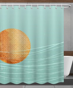 Modern Shower Curtain With Minimalistic Style Line And Sun Print For A Refreshing Bathroom Look