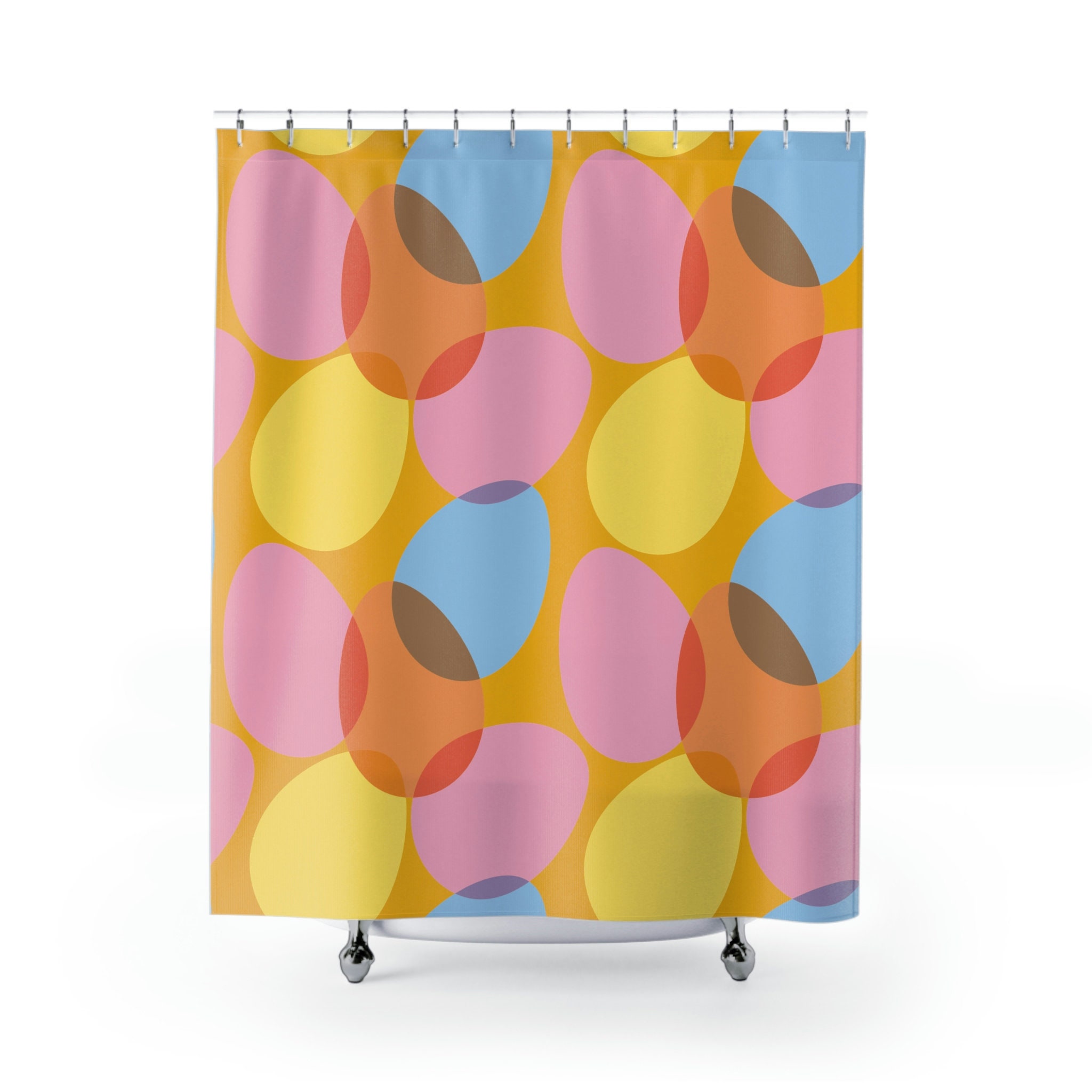 Modern Shower Curtain with Cool Art and Easter Egg Theme