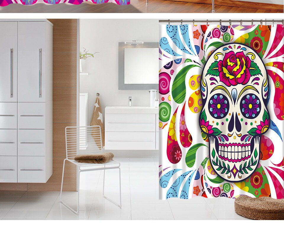 Modern Skulls Print Shower Curtain for Unique Bathroom Decor