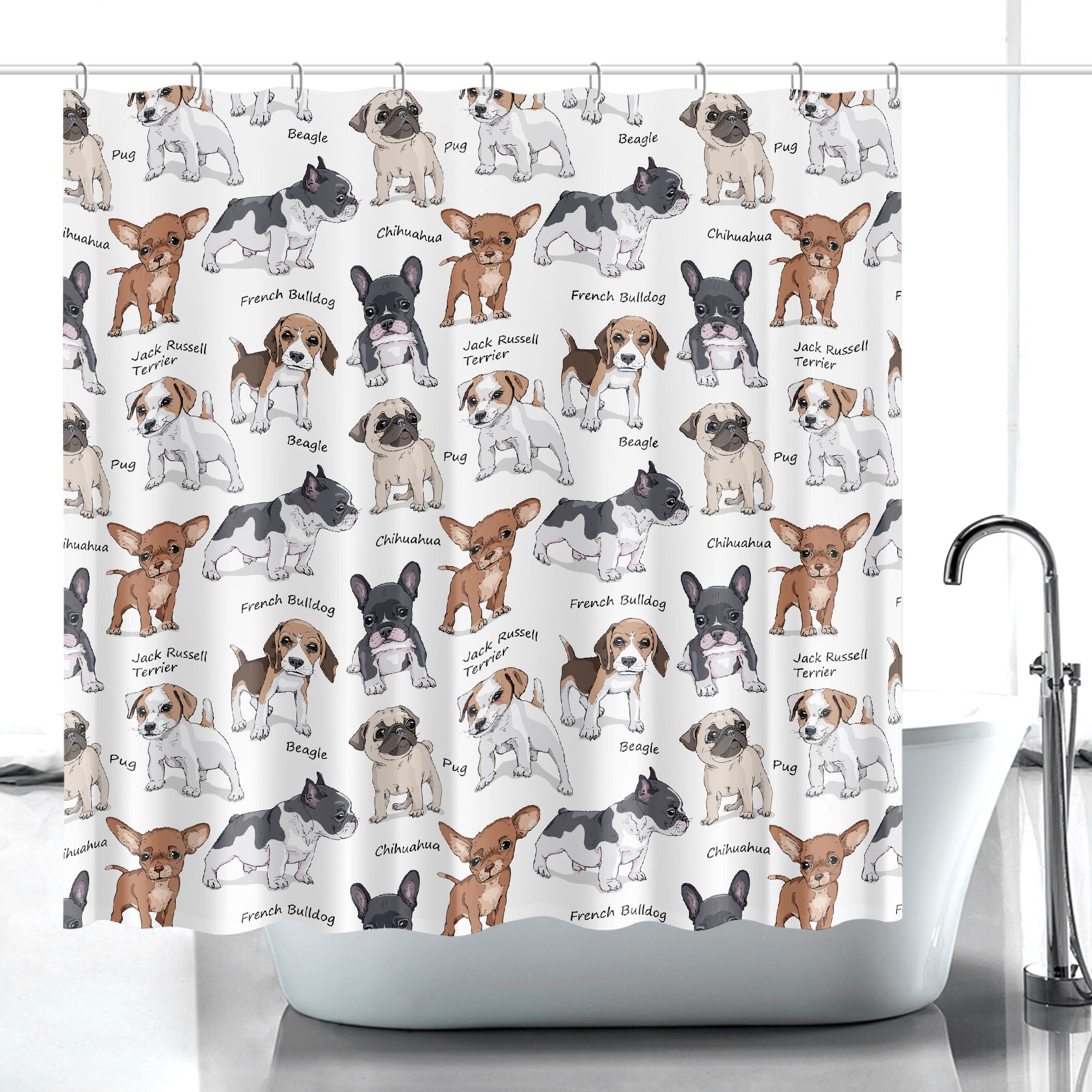 Modern Style Dog Shower Curtain For Animal Lovers - Kids Bathroom Curtain