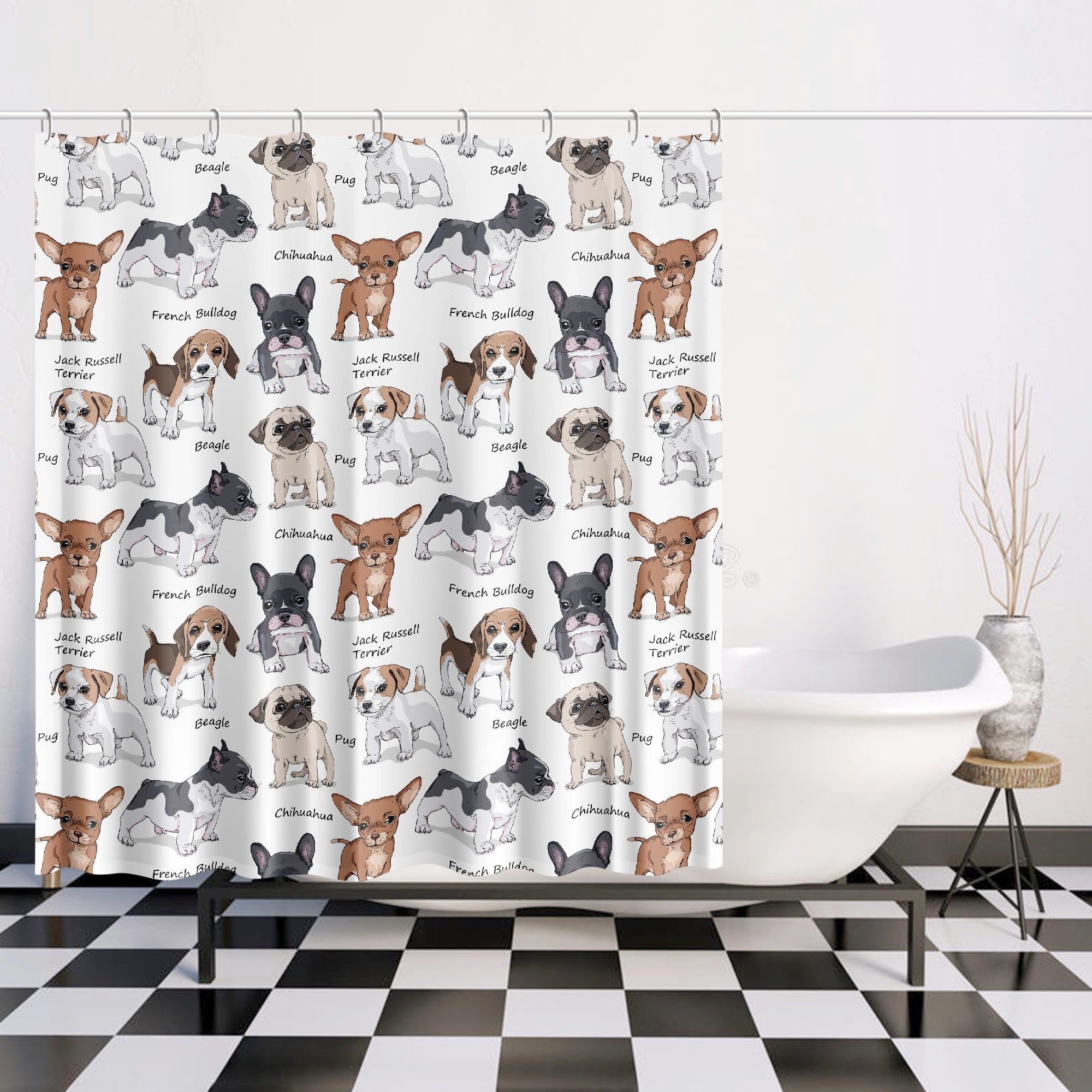 Modern Style Dog Shower Curtain For Animal Lovers - Kids Bathroom Curtain - Image 2