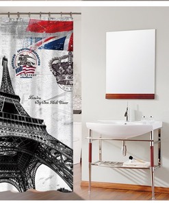 Modern Style Eiffel Tower Shower Curtain With Floral Design