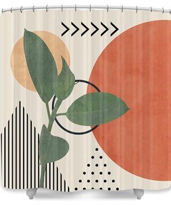 Modern Sun Polka Dot Boho Leaves Fabric Shower Curtain For Waterproof Bathroom Decor