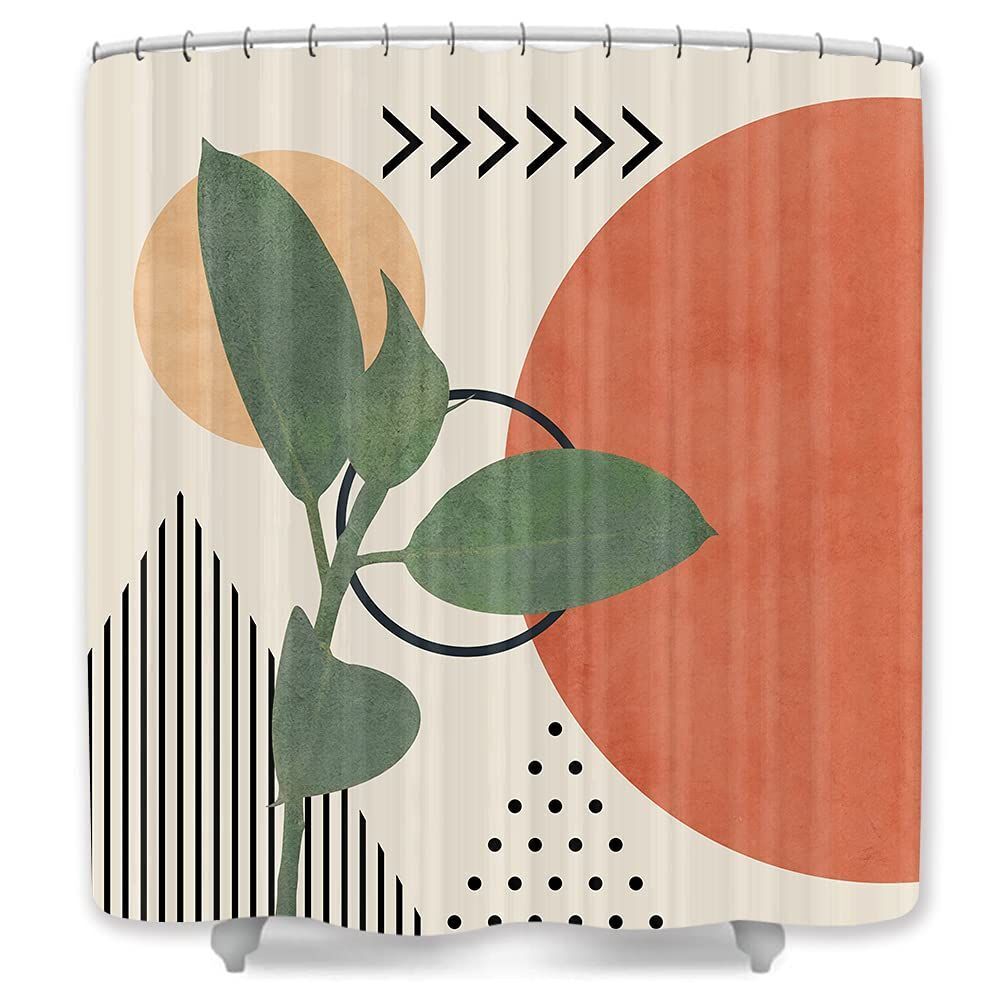 Modern Sun Polka Dot Boho Leaves Fabric Shower Curtain For Waterproof Bathroom Decor
