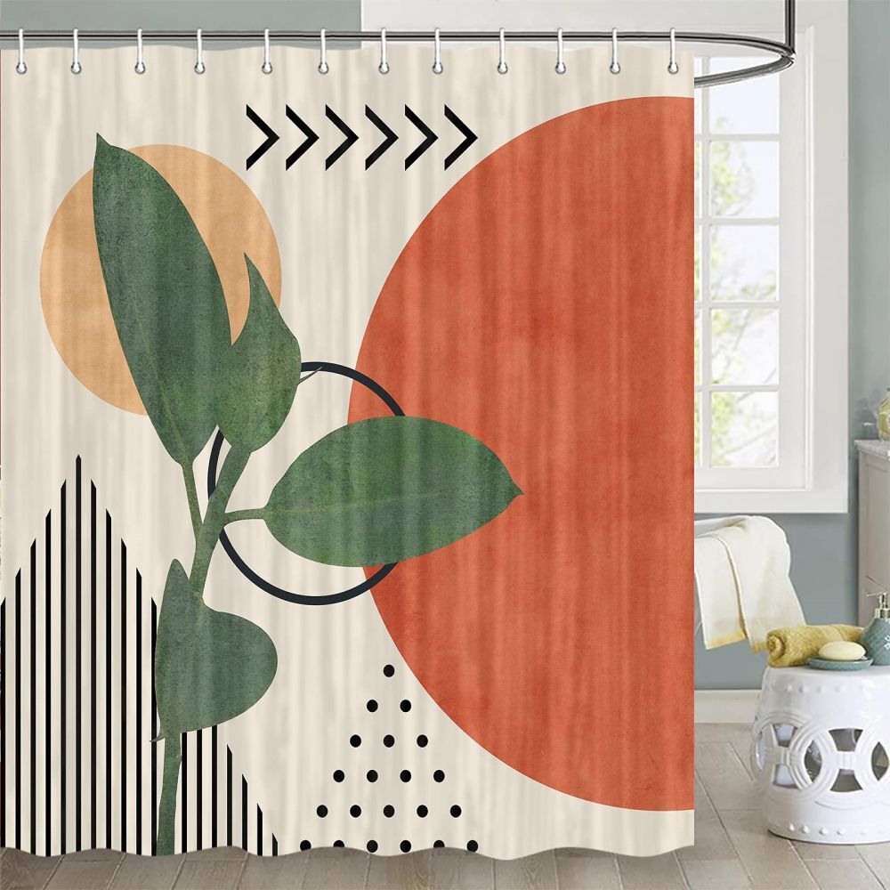 Modern Sun Polka Dot Boho Leaves Fabric Shower Curtain For Waterproof Bathroom Decor - Image 2