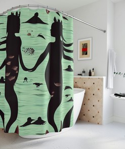 Modern Teal Mermaid Silhouette Shower Curtain Print for Kids Bathroom Decor