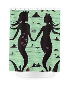 Modern Teal Mermaid Silhouette Shower Curtain Print for Kids Bathroom Decor