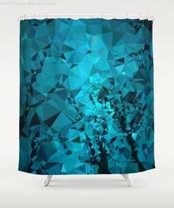 Modern Teal Pattern Shower Curtain Abstract Geometric Blue Fabric Shower Curtain
