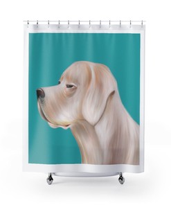 Modern Teal Shower Curtain With Cute Dog Puppy Design