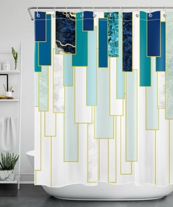 Modern Teal and White Geometric Marble Pattern Shower Curtain