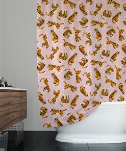 Modern Tigers on Pink Shower Curtain for Chic Bathroom Decor