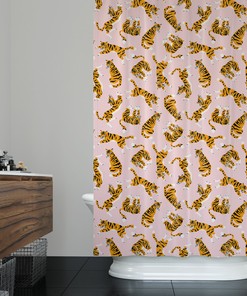 Modern Tigers on Pink Shower Curtain for Chic Bathroom Decor