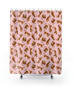 Modern Tigers on Pink Shower Curtain for Chic Bathroom Decor