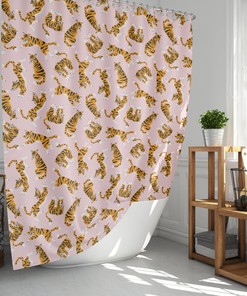 Modern Tigers on Pink Shower Curtain for Chic Bathroom Decor