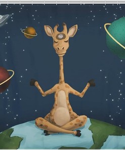 Modern Trendy Shower Curtain With Galaxy Print And Space Giraffes, Waterproof Fabric Bathroom Decorations