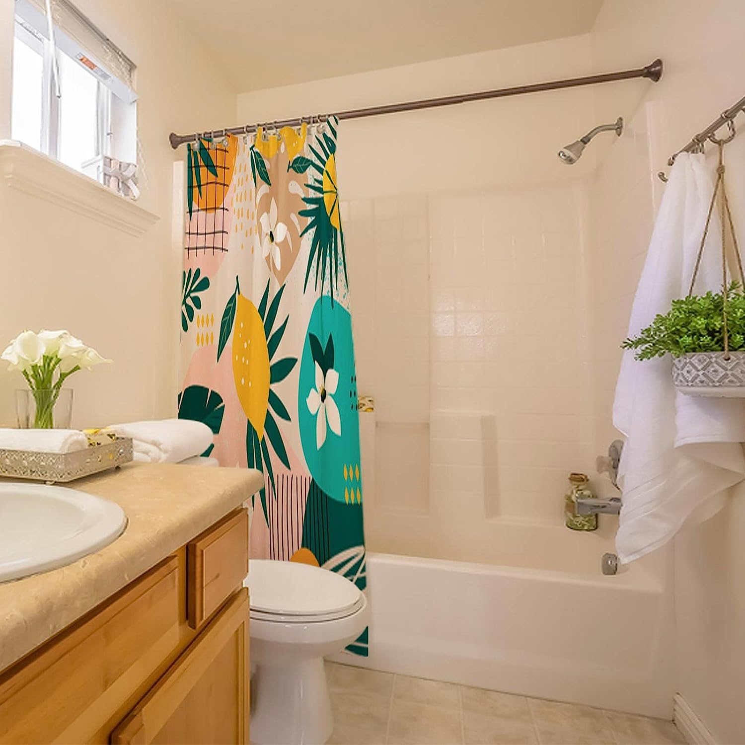 Modern Tropical Fruit Lemon Shower Curtain By Allenjoy - Chic And Simple Art Decoration - Image 2
