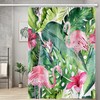 Modern Tropical Pink Flamingo Shower Curtain with Watercolor Green Palm Leaves Design for Bathroom Decor