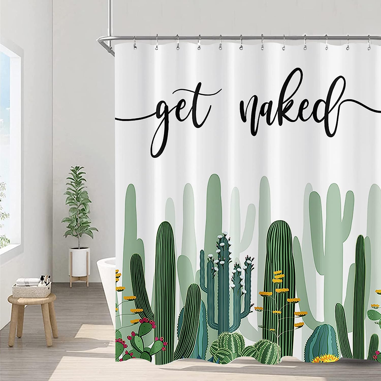 Modern Watercolor Cacti And Succulents Shower Curtain With Funny Quotes