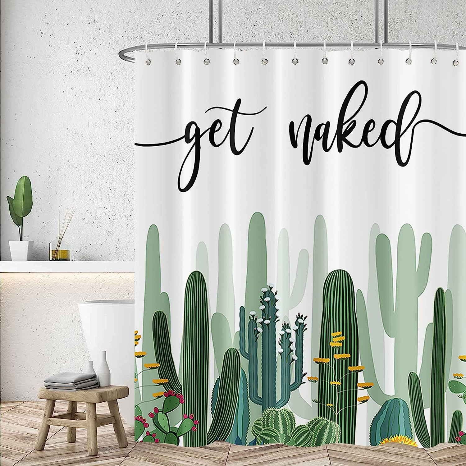 Modern Watercolor Cacti And Succulents Shower Curtain With Funny Quotes