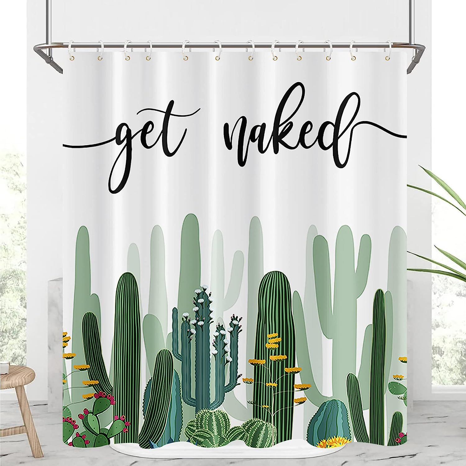 Modern Watercolor Cacti And Succulents Shower Curtain With Funny Quotes
