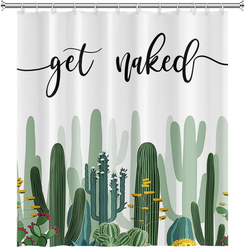 Modern Watercolor Cacti And Succulents Shower Curtain With Funny Quotes