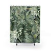 Modern Watercolor Jungle Shower Curtain With Monstera Leaves And Green Gold Forest Design For Boho Bathroom