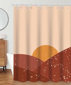 Modern Waterproof Abstract Shower Curtain, Mid Century Brown Bathroom Basics