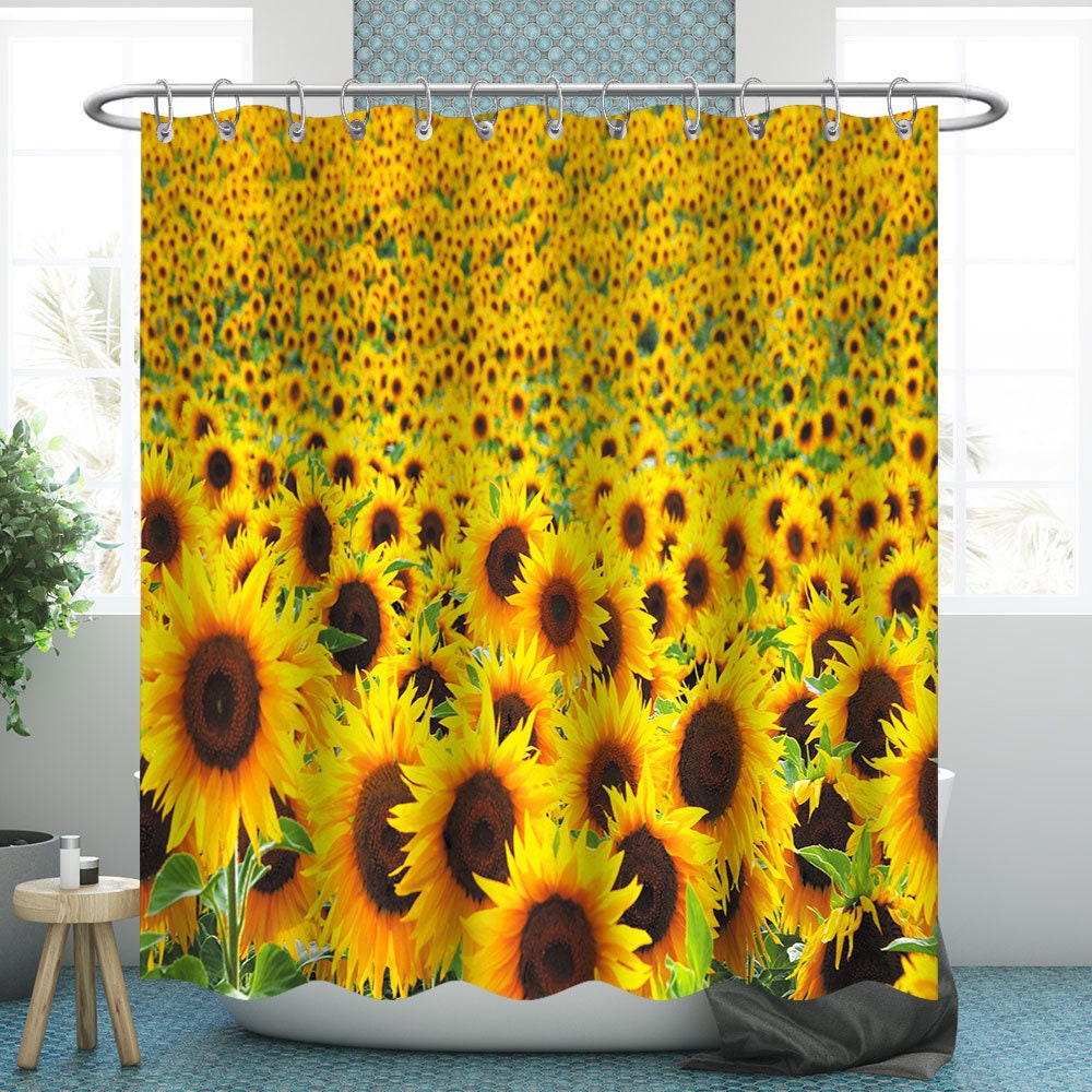 Modern Waterproof Sunflower Shower Curtain with Fabric Graduation/Father's Day Gift for Bathroom Decor