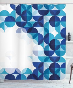 Modern White Circles Geometric Pattern Shower Curtain For Modern Bathroom Decor