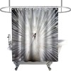 Modern White Peacock Feather Print Shower Curtain Elegant Wildlife Bathroom Decor Waterproof 