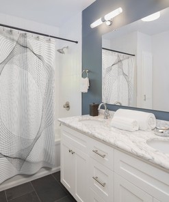 Modern White Shower Curtain, Black and White with Geometric Print, Chic and Trendy for Bathroom Decor
