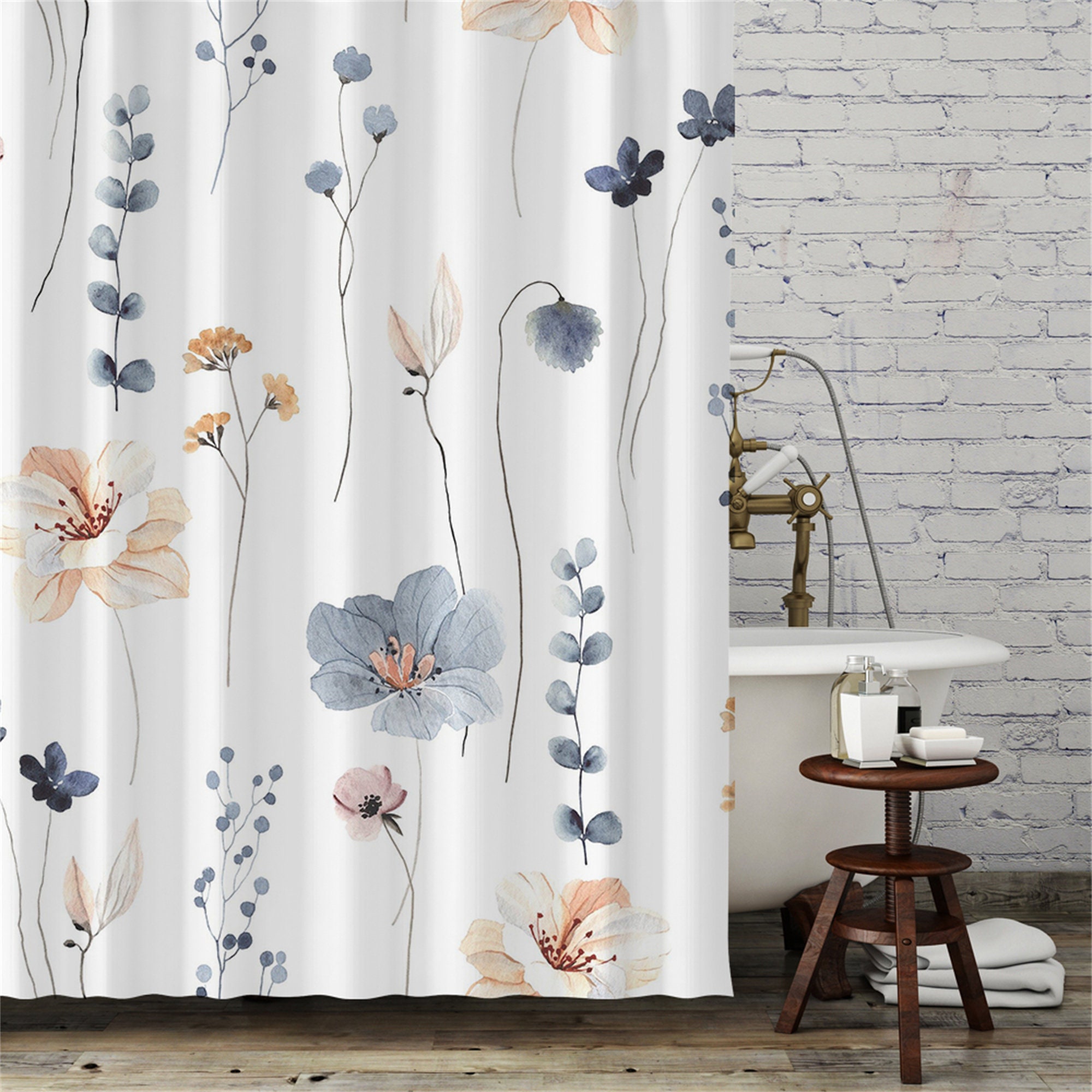 Modern Wild Plant Floral Shower Curtain - Chic Botanic Bathroom Decor