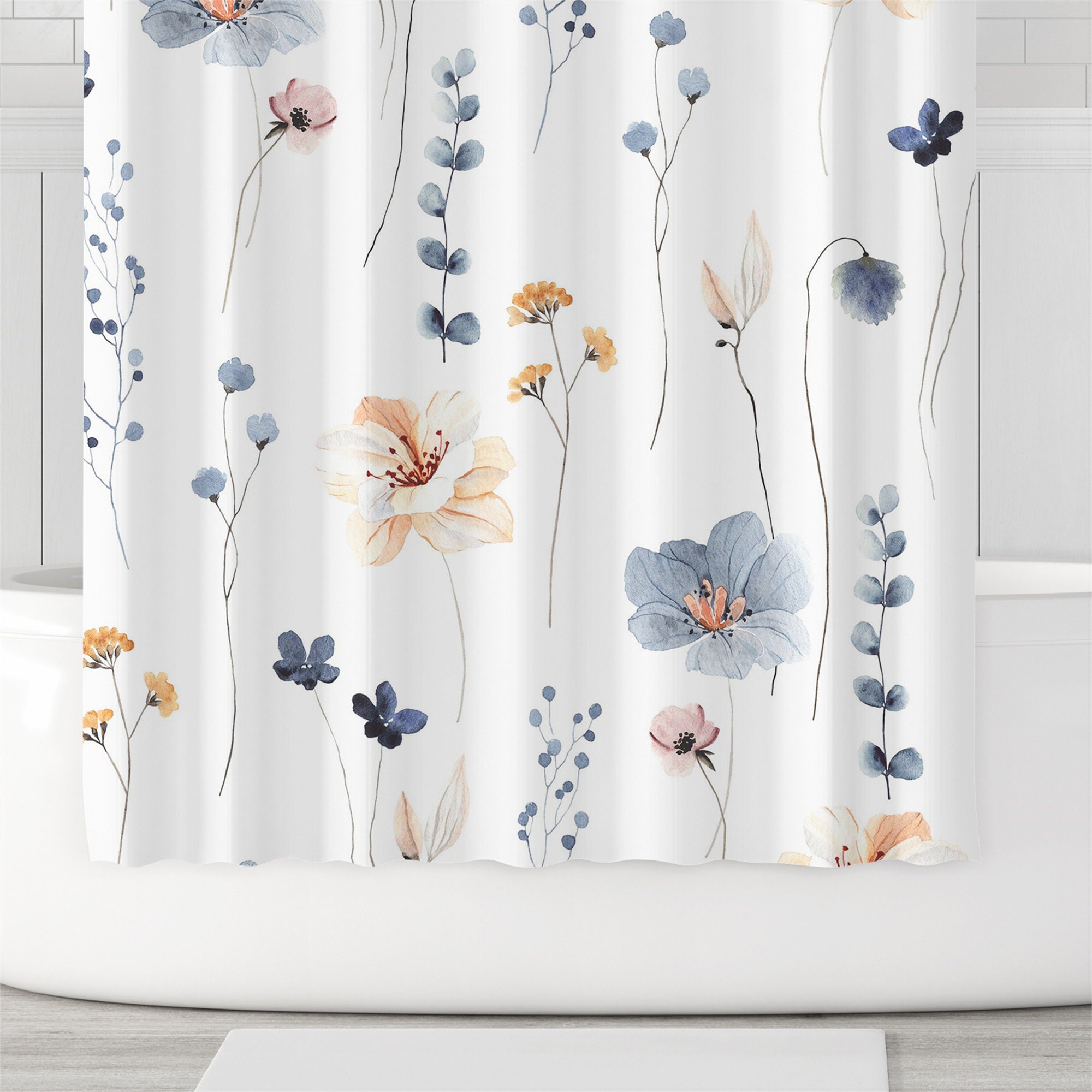 Modern Wild Plant Floral Shower Curtain - Chic Botanic Bathroom Decor