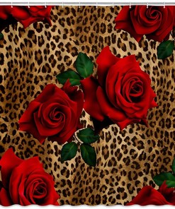 Modern Woman Leopard Flower Shower Curtain, Artistic Bathroom Decor