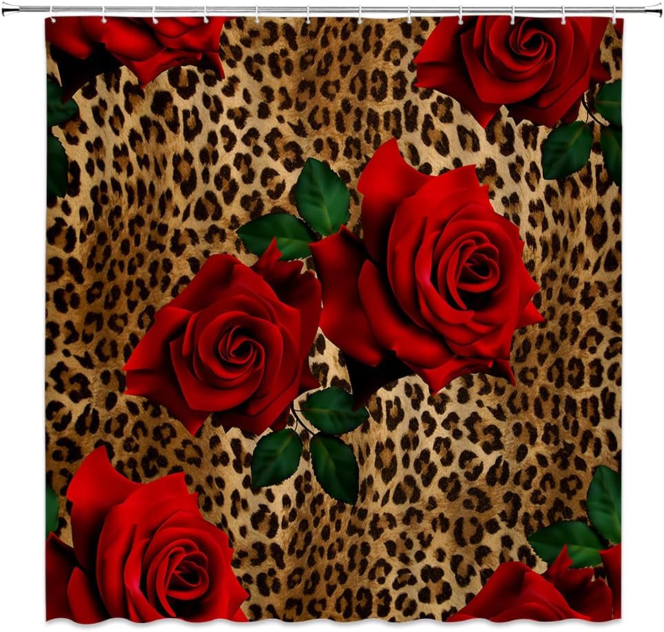 Modern Woman Leopard Flower Shower Curtain, Artistic Bathroom Decor