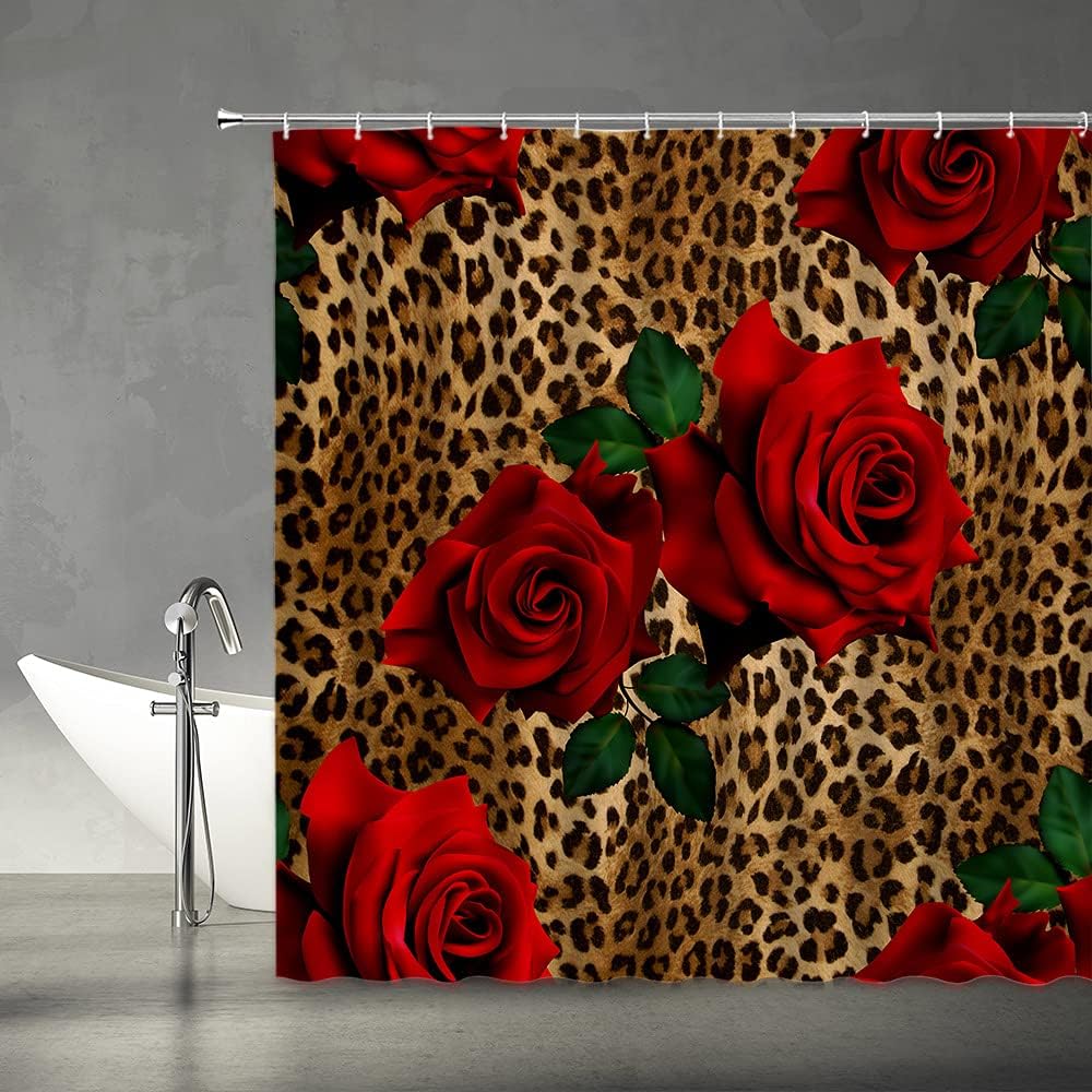 Modern Woman Leopard Flower Shower Curtain, Artistic Bathroom Decor