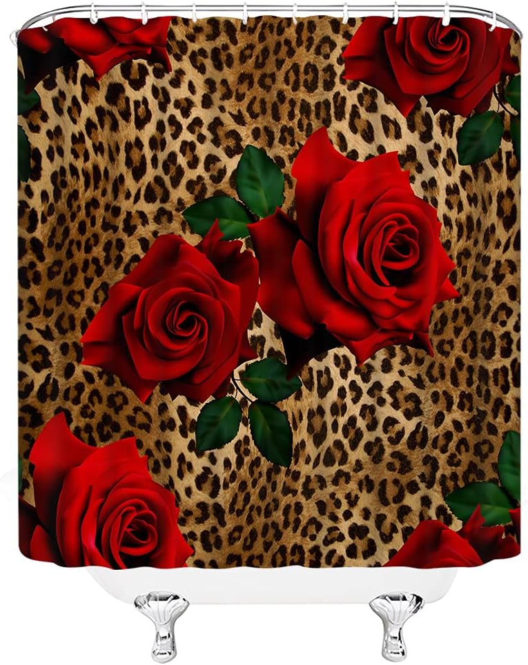 Modern Woman Leopard Flower Shower Curtain, Artistic Bathroom Decor