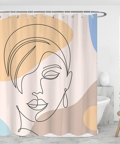 Modern Woman Silhouette Shower Curtain - Minimalist Geometric Shapes and Leaves Design