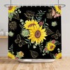 Modern Yellow Sunflower Shower Curtain with Floral Flower, Gold Butterfly and Green Leaves