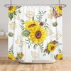 Modern Yellow and White Sunflower Shower Curtain with Floral Flower, Gold Butterfly and Green Leaves Bathroom Curtains