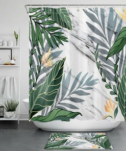 Modern and Chic Green Banana Leaf Print Shower Curtain for a Trendy Bathroom