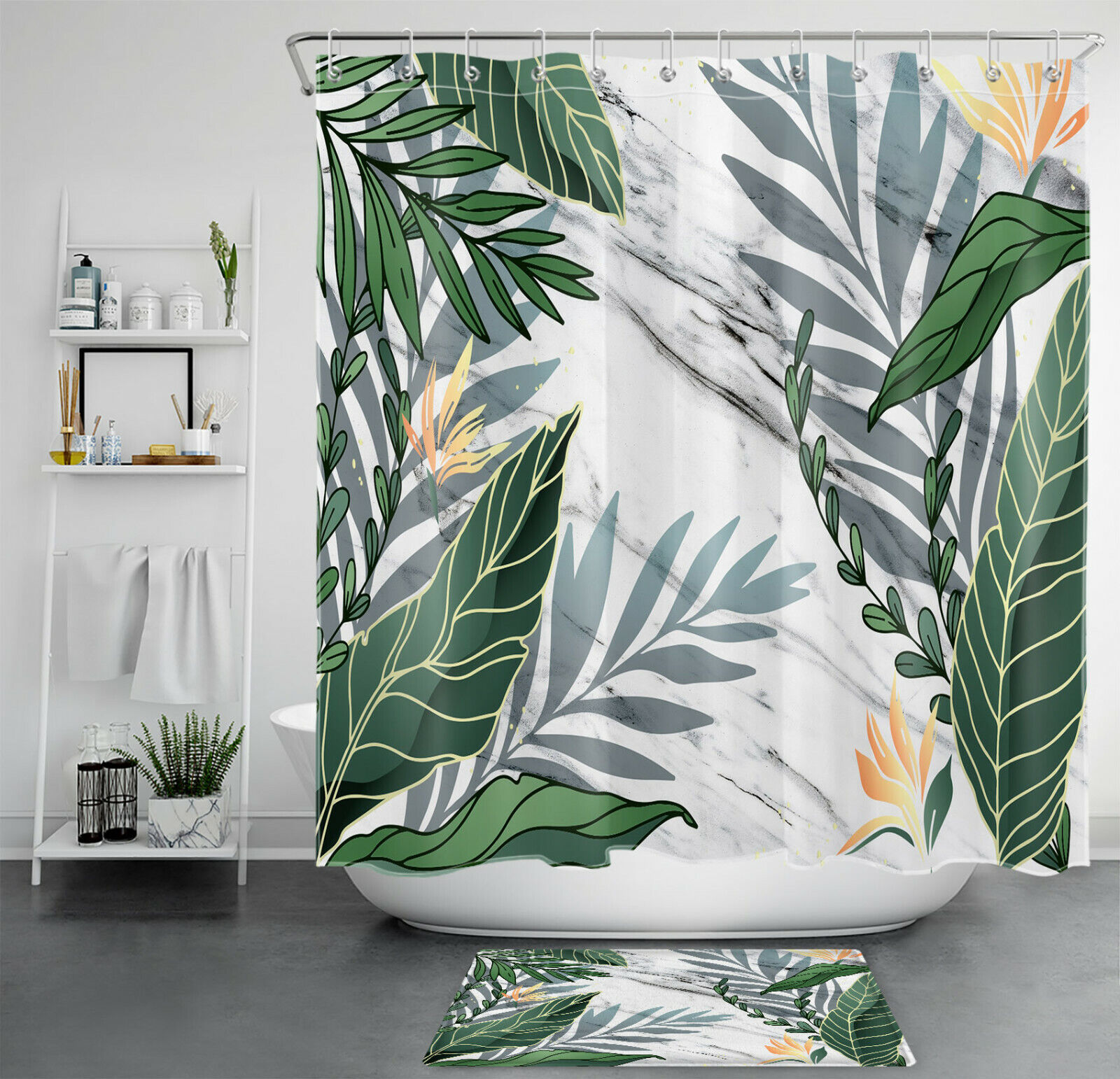 Modern and Chic Green Banana Leaf Print Shower Curtain for a Trendy Bathroom
