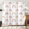 Modern and Colorful Rainbow Shower Curtain with Simple and Cute Boho Art for a Fun Bathroom Vibe