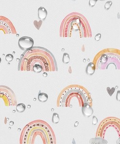 Modern and Colorful Rainbow Shower Curtain with Simple and Cute Boho Art for a Fun Bathroom Vibe