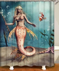 Modern and Stylish Mermaid Retro Shower or Bath Curtain Set