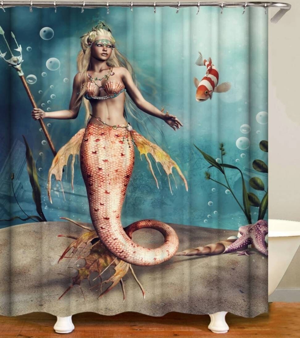 Modern and Stylish Mermaid Retro Shower or Bath Curtain Set