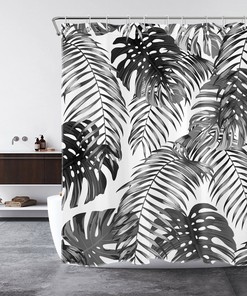 Modern and Stylish Palm Leaf Shower Curtain with Summer Grey Bathroom Accessories